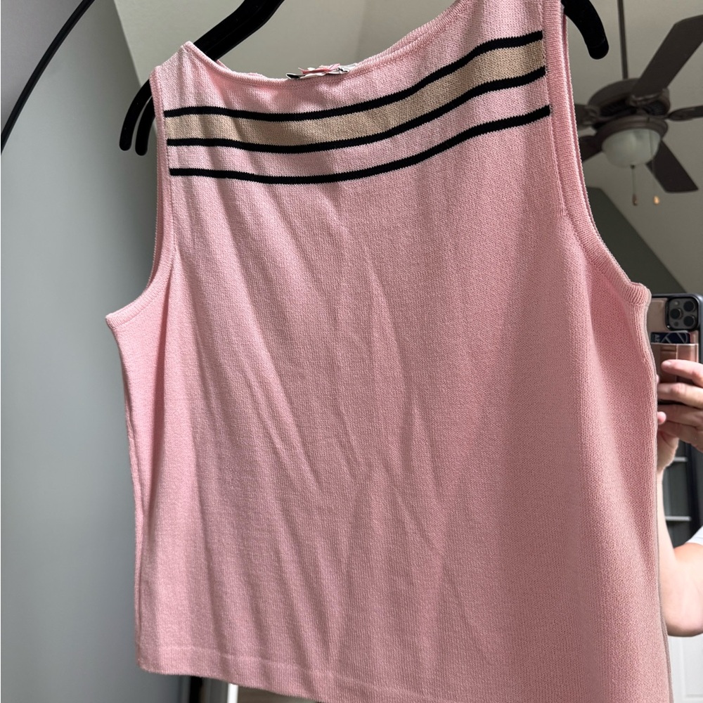 Chic Pink Tank Top with Black Stripes